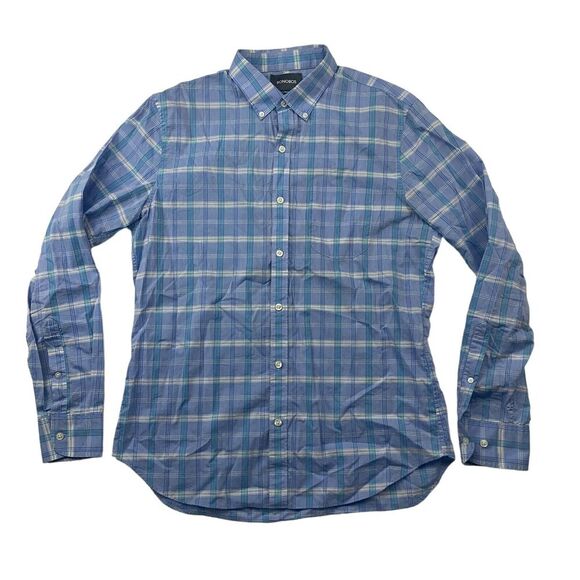 Bonobos Tailored Slim Fit Blue Plaid Button Up Shirt L/S Size L 100% Cotton - Picture 1 of 10